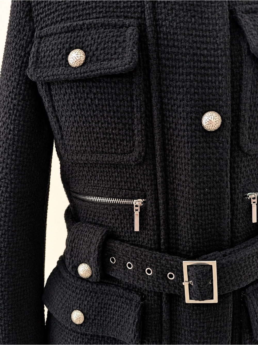 Laundry By Shelli Segal Black Textured Belted Coat - Picture 4 of 5